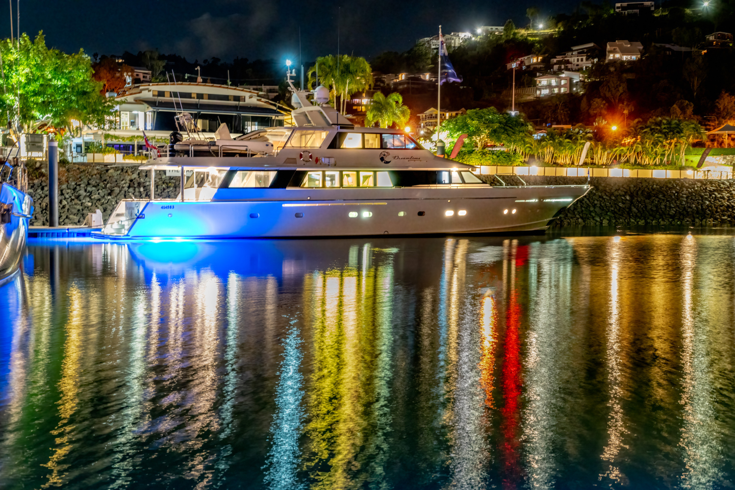 yacht docked in harbour night time yacht docked in harbour night time