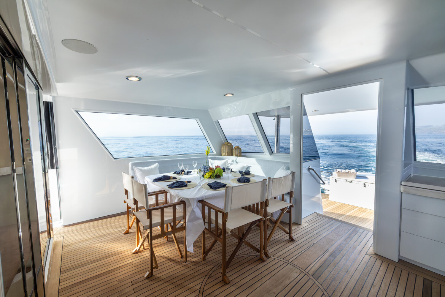 interior deck table seating on yacht