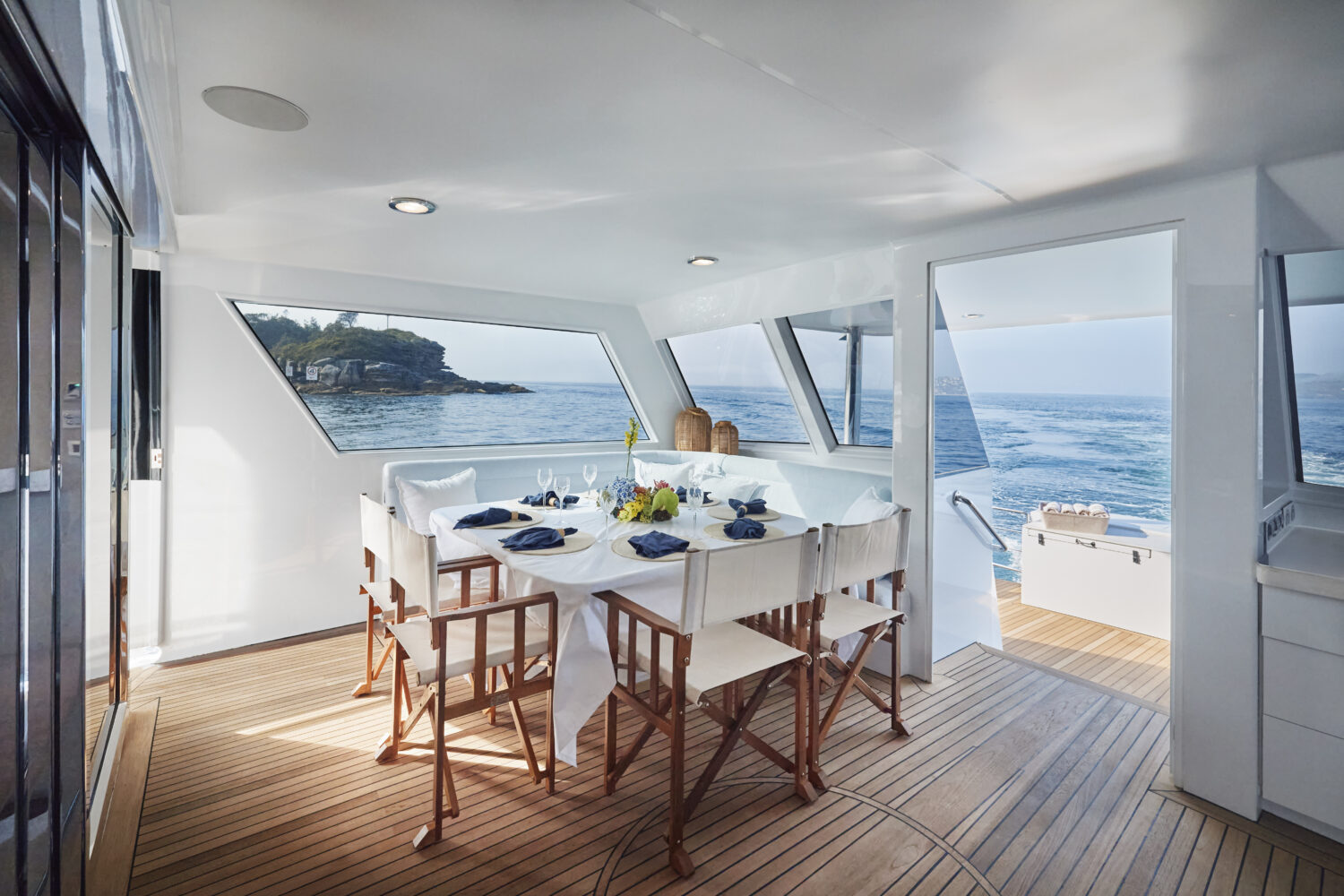 interior deck tablescape on yacht