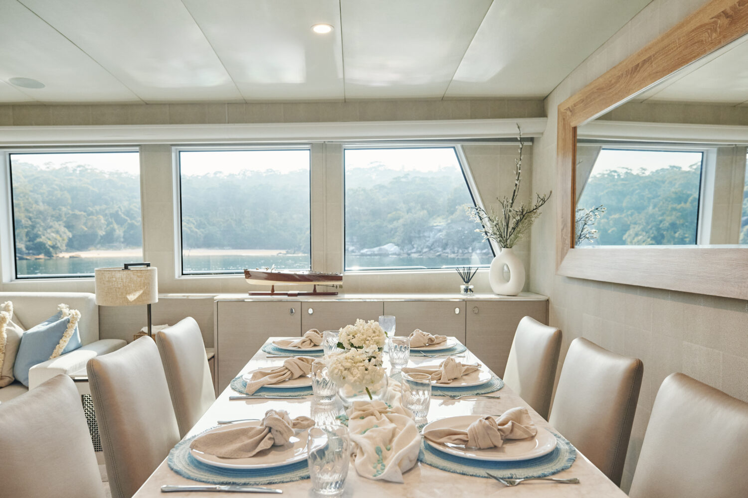interior tablescape of yacht interior tablescape of yacht